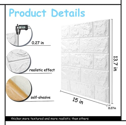 3D Wall Panels Peel and Stick in White, 10 PCS XPE Foam 3D Wallpaper, Faux Brick Wall Panels for Bedroom, Stairs, Kitchen - color: White Brick, size: 10PCS