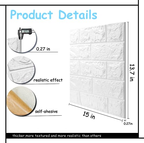 3D Wall Panels Peel and Stick in White, 20 PCS XPE Foam 3D Wallpaper, Faux Brick Wall Panels for Bedroom, Stairs, Kitchen - color: White Brick, size: 20PCS