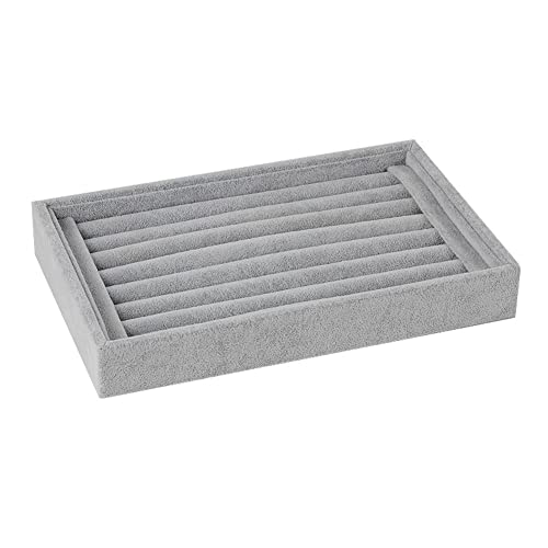 AKOAK 1 Pack Jewelry Display Tray Wooden Flannel Dresser Ring Earring Bracelet Watch Storage Case Portable Display Rack (gray) - color: gray