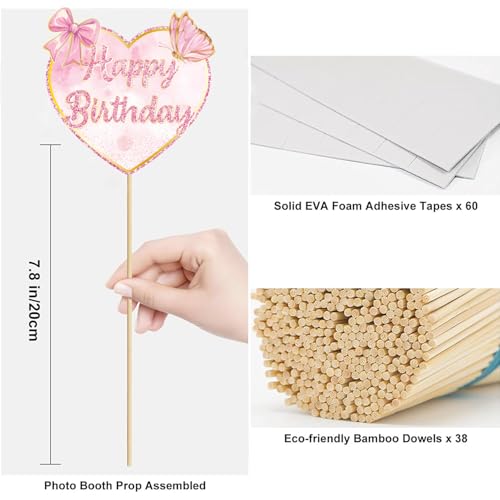 Pink Bow Party Decorations Photo Booth Props - 16 Pieces, Bow Themed Party Decorations for Girls Women Baby Shower Birthday Supplies
