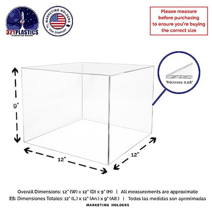 2 Pack Acrylic Display Riser Box with One Open Side Versatile 12" x 12" x 9" No LId Clear Dust Cover Retail Product Riser or Merchandise Storage Bin by Marketing Holders - size: 12"w x 9"h