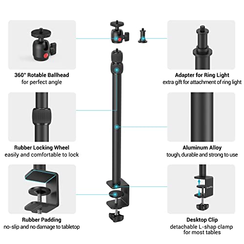 SmallRig Camera Desk Mount Table Stand, Adjustable Light Stand 15"-35", Tabletop C Clamp for DSLR Camera, Ring Light, Live Streaming, Photo Video Shooting