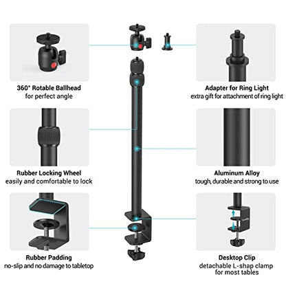 SmallRig Camera Desk Mount Table Stand, Adjustable Light Stand 15"-35", Tabletop C Clamp for DSLR Camera, Ring Light, Live Streaming, Photo Video Shooting