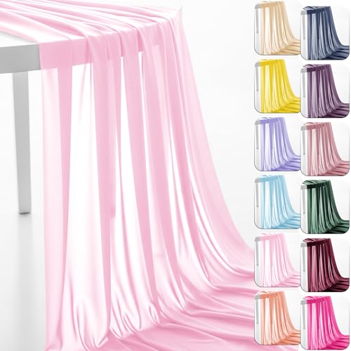 60" Chiffon Fabric by The Yard Pre-Cut Sheer Fabric for Wedding Arch Draping Fabric Swag Curtain Scarf Party Backdrop Decoration Ceiling Decor (Baby Pink, 5 Yards) - color: Baby Pink, size: 5 Yards