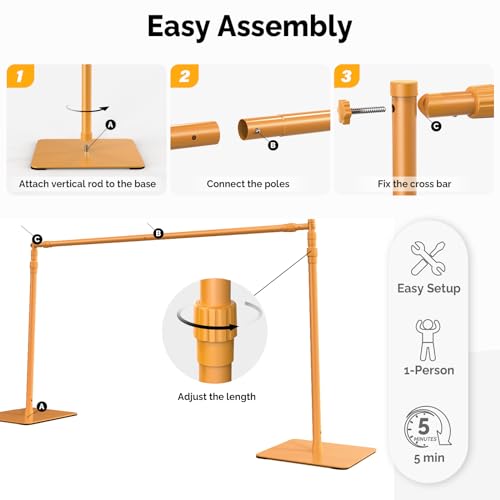 ShowMaven Backdrop Stand, 8x10 ft Adjustable Photo Backdrop Stand Kit, Heavy Duty Background Stand with Steel Base for Photography, Baby Shower, Birthday Parties, Wedding (Golden) - color: Golden