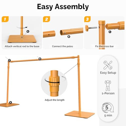 ShowMaven Backdrop Stand, 8x10 ft Adjustable Photo Backdrop Stand Kit, Heavy Duty Background Stand with Steel Base for Photography, Baby Shower, Birthday Parties, Wedding (Golden) - color: Golden