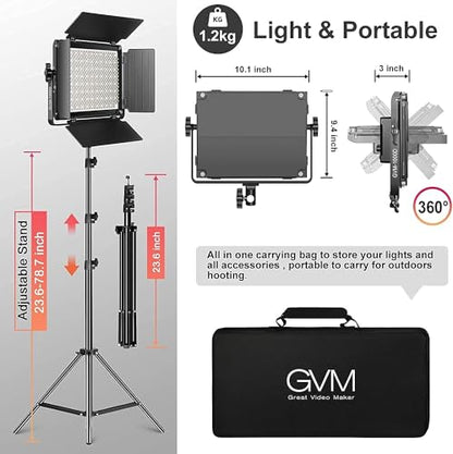 GVM 1000D RGB Led Video Light with 2 Softboxes, Photography Lighting Kit with Bluetooth Control, Full Color Video Lighting Kit with 18 Applicable Scenes, 2 Packs Led Light Panel for Video Shooting - size: 1000D - 2 Pack