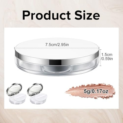 2-Pack Refillable Loose Powder Container with Puff & Mirror - 0.17 oz Travel Portable Empty Makeup Compact with Mesh for Women Girls, Silver - color: Silver