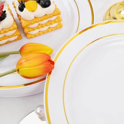 bUCLA 30PCS White and Gold Plastic Dinner Plates Disposable - 10.25inch Premium White Gold Rim Plates, Ideal for Wedding & Party - color: 10.25Inch-30pcs-Gold