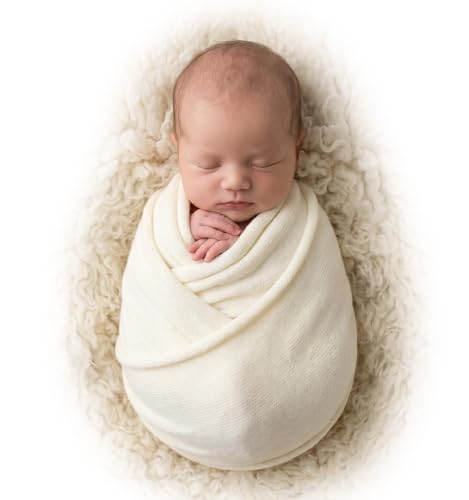 Zeroest Newborn Photography Wrap Newborn Photoshoot Props Boys Girls Posing Stretch Knit Blanket Infant Baby Photo Prop (Off White, Small) - color: Off White
