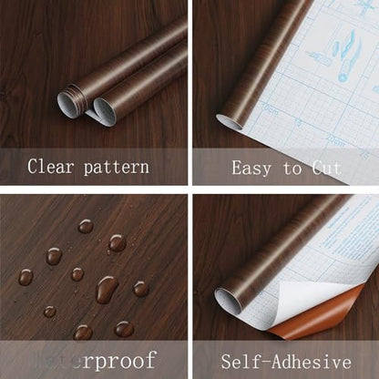Heroad Peel and Stick Wallpaper Wood Contact Paper Red Brown Wood Grain Contact Paper Wallpaper Thicken Textured for Cabinets and Drawers Countertops Waterproof Self Adhesive Vinyl 17.5" x 393" - color: Red Brown, size: 17.5" x 393"