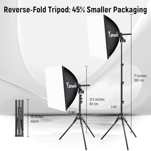 40x40cm Professional Softbox Lighting Kit - 95W LED Bulb (3000-7500K, E27) - Studio Light for Photography, Video Recording, Live Streaming, Portrait Shooting - size: 16"x16" 2pk