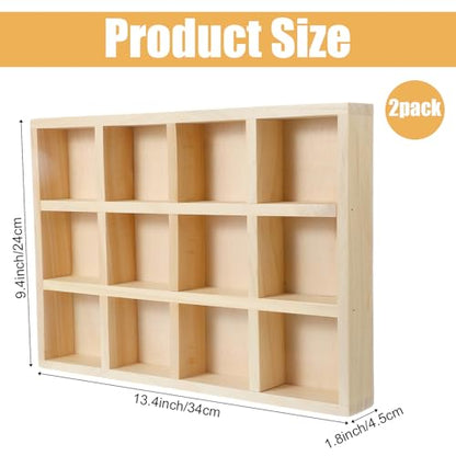 2 Pack Wooden Sorting Tray Grid Display Wood Divided Organizer Rectangular Vanish Finished Section Box for Rings Earrings Necklaces Bracelets (12 Compartments, 12.9 x 9.1 x 1.55 Inch)