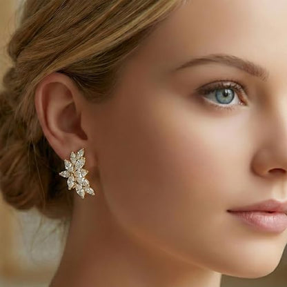 Mariell Clip-On Cubic Zirconia Crystal Bridal Earrings, Marquise Shape CZ Curved Clusters, Women Earrings for Wedding, Bridesmaids, Homecoming, Mother of the Bride - color: Gold