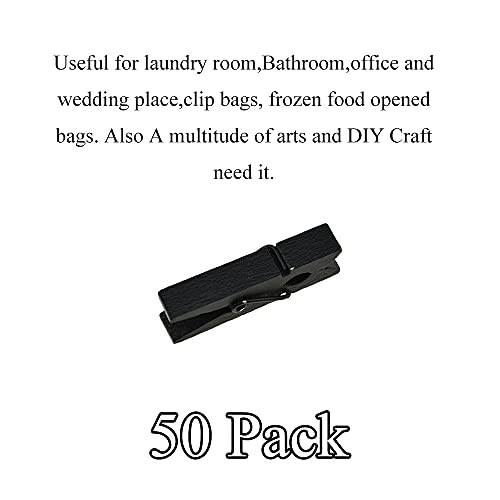 HAHIYO Black Wooden Clothes Pins Clothespins Small Do NOT Fall Apart 1.38 inches Length 50 Pack Sturdy Strong Springs No Rust No Discoloration for Laundry Bathroom DIY Craft Photos Food Opened Bags - size: Black 1.38 inches 50 Pack