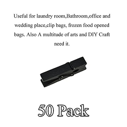 HAHIYO Black Wooden Clothes Pins Clothespins Small Do NOT Fall Apart 1.38 inches Length 50 Pack Sturdy Strong Springs No Rust No Discoloration for Laundry Bathroom DIY Craft Photos Food Opened Bags - size: Black 1.38 inches 50 Pack