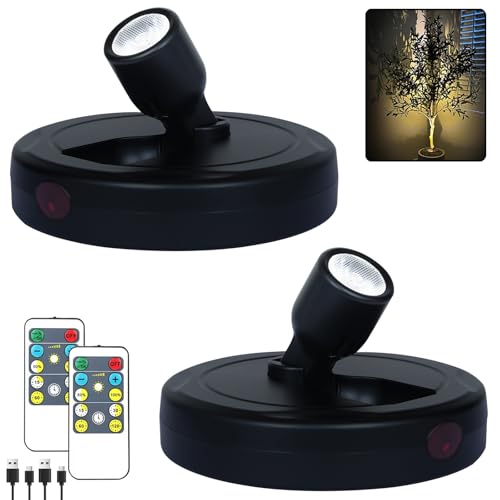 HAMVIDNE LED Spotlights, Rechargeable Battery Picture Lights, Uplighting Indoor, Spot Light with Remote, Plant & Wall Art Display Dartboard Closet Spotlight-Black - color: Chargeable Black, size: 2 Pack
