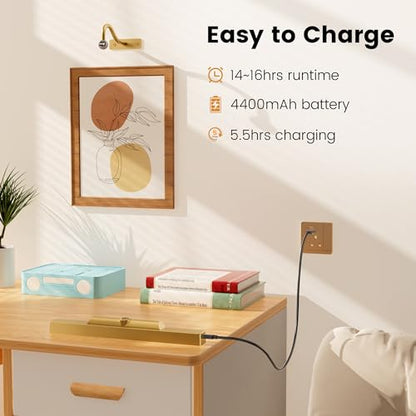 Picture Light Wall Sconce, 4400mAh Rechargeable Wireless Battery Lighting, 12'' Dimmable LED with Remote 3CCT for Wall Art Gallery Display (Antque Gold) - color: Antique Gold, size: 12IN-1pack
