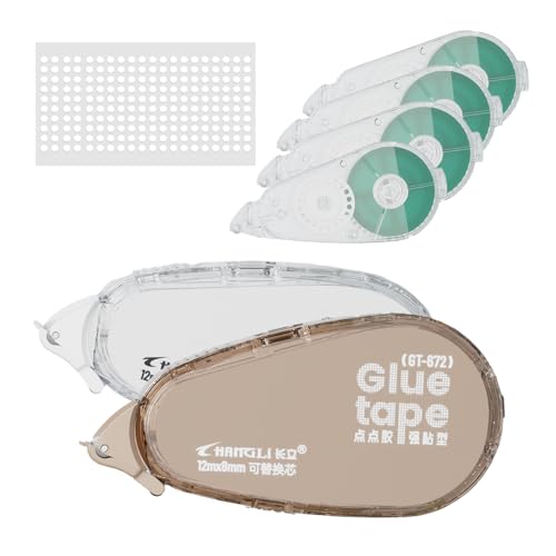 FUNSKY Refill Glue Tape for Scrapbook, 2 Bodies, 4 Refill, 200pcs Power Glue Points, 39 FT*1/4 in Double Sided Tape for Crafts, Scrapbooking Supplies, Adhesive Glue Runner for Gift Wrapping, Photo - color: White Brown, size: 6PACK