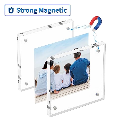 AITEE 4x4 Acrylic Picture Frames 3 Pack, 20% Thicker Block, Clear Picture Frames Freestanding Double Sided Magnetic Acrylic Lucite Frameless Transparent Square Frame Gift for Desktop Display - size: 4x4
