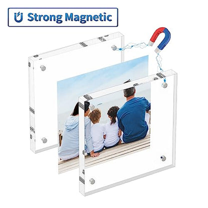AITEE 4x4 Acrylic Picture Frames 3 Pack, 20% Thicker Block, Clear Picture Frames Freestanding Double Sided Magnetic Acrylic Lucite Frameless Transparent Square Frame Gift for Desktop Display - size: 4x4