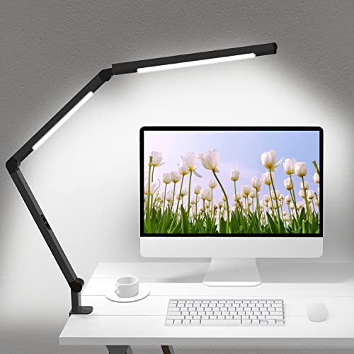 LED Desk Lamp with Clamp, Architect Desk Lamp with Dual Light and Adjustable Swing Arm, Clip-on Eye-Care 4 CCT Modes & 5 Brightness Levels Table Light Modern Computer Lighting for Home Office - color: Black+Touch