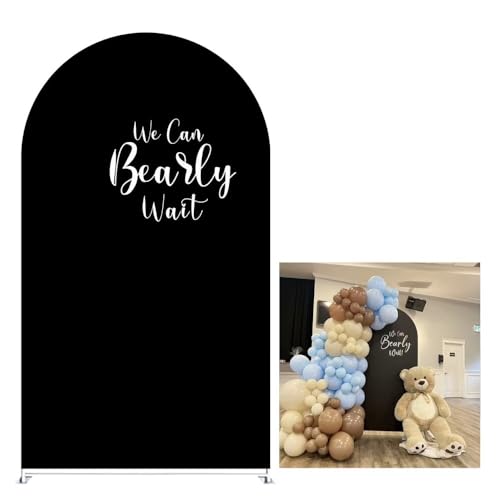 Black Arched Fabric Backdrop Covers We Can Bearly Wait Theme Arch Stand Cover for Baby Shower Birthday Party Decoration Props (2.6x6FT) - color: Kp-gx-2351, size: 2.6ftx6ft (Only Cover)
