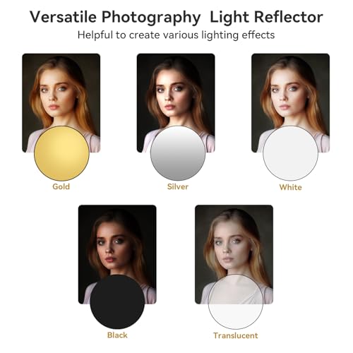 UTEBIT 24"/60cm Reflector Photography, Collapsible Light Reflector with Clamp & Bag, 5-in-1 Photography Reflector Translucent/Silver/Gold/White/Black with 3/8" Thread for Studio Outdoor Lighting - size: 24 Inch