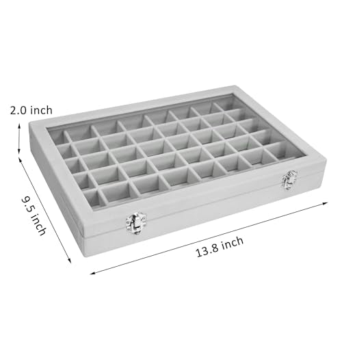 Vicoter Velvet Jewelry Tray 48 Compartments Jewelry Display Organizer with Transparent Cover Rings, Earrings, Necklaces, Pendants Storage Box for Girls, Wives, Mothers, Women - color: Grey, size: 48 Grid