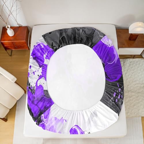 Abstract Art Fitted Sheet Purple Full Size Bed Sheets | Ombre Marble Texture Ink Fluid Art Gradient Black Marbling Bedding Set - color: Purple, size: Full