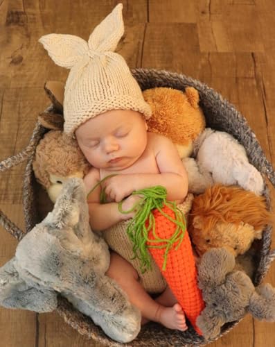 Jastore Baby Photography Props Newborn Boy Girl Photo Shoot Outfits Crochet Costume Infant Knitted Hat Sets - color: Beige Rabbit