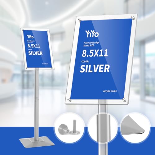 YIYO Sign Stand Poster Stand，adjustable heavy duty pedestal Sign Holder Floor Stand，acrylic frame floor signage standing for display menu 8.5*11 inch，Silver (acrylic frame 8.5*11 Silver)