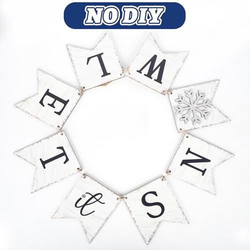 Let It Snow Banner Garland, No DIY Wooden Christmas Banner for Mantle Fireplace Wall, Rustic Let It Snow Christmas Decorations for Home, Winter Wonderland Party Decorations