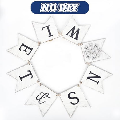 Let It Snow Banner Garland, No DIY Wooden Christmas Banner for Mantle Fireplace Wall, Rustic Let It Snow Christmas Decorations for Home, Winter Wonderland Party Decorations