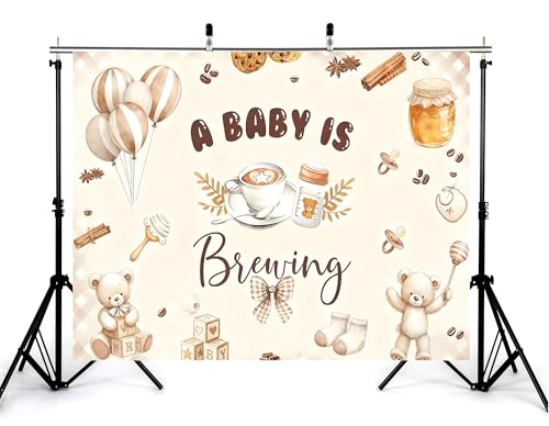 9x6ft A Baby is Brewing Backdrop Sweet Brown Coffee Baking Theme Cute Bear Croissant Feeding Bottle Newborn Cake Smash Baby Shower Decorations Photography Background Photo Studio Props - size: 9x6ft