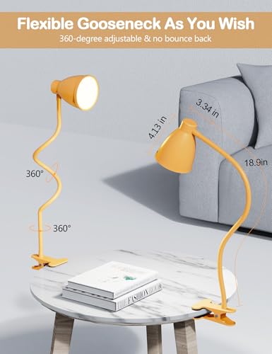 BOHON Clip on Light, 10W 38 LED Desk Lamp with Clamp, 5 Color 10 Brightness Auto Off Timer, Flexible Neck Clip Lamp, Desk Lights for Office Home Bed Bedside Reading, Bright Yellow - color: Bright Yellow