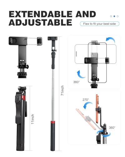 71" Phone Tripod Selfie Stick for iPhone/Android/Camera, Cell Phone Tripod Stand with Wireless Remote Control, Extendable Phone Mount 360° Rotation - style: 4-Feet Tripod