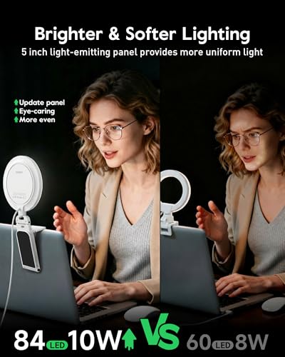 Ring Light for Laptop, 5" Eye-Caring Lighting with 50 Modes, CRI>97.8, 3000K-6500K Zoom Lighting for Conference, Meetings, Video Call, Recording, Streaming - color: White 1 PSC