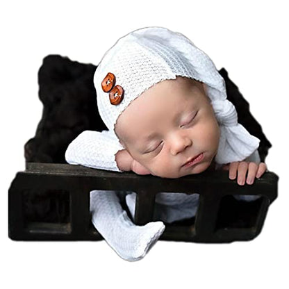 Zeroest Newborn Photography Props Boy Outfits Baby Photo Props Outfit Newborn Boy Photo Shoot Hat Set (White) - color: White