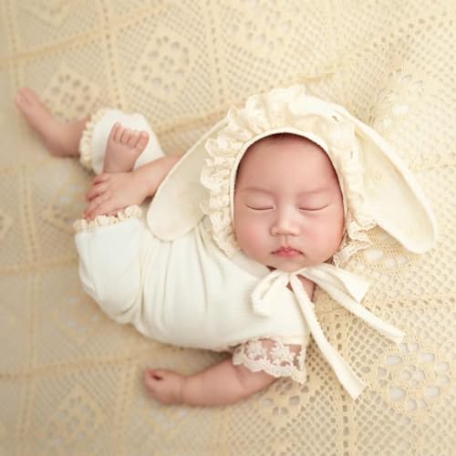 Newborn Baby Bunny Rabbit Crochet Knitted Photography Props Newborn Baby Outfits Diaper Costume - color: Milky White