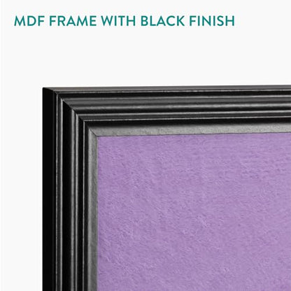 Navaris Framed Fabric Bulletin Board - 18 x 24 inches Plush Jewelry Organizer Pinboard for Wall - Memory Memo Pin Board - Purple with Black Frame - color: Black / Purple