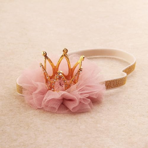 Nishine 1.3"x1.3" Mini Baby Girl Tulle Crown Headband Toddler Princess Crown Tiaras Birthday Photography (Gold, Elastic) - color: Gold