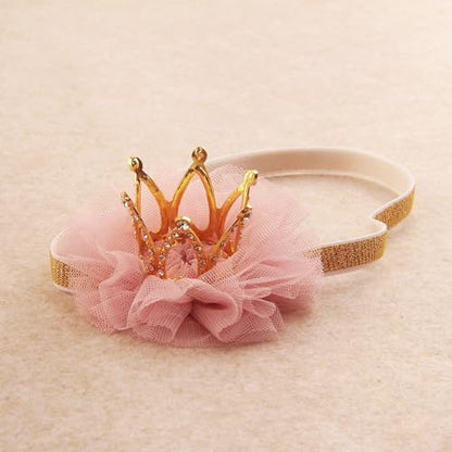 Nishine 1.3"x1.3" Mini Baby Girl Tulle Crown Headband Toddler Princess Crown Tiaras Birthday Photography (Gold, Elastic) - color: Gold