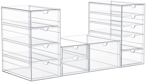 Sorbus Makeup Organizer With 12 Drawers, Acrylic Drawer Organizer for Makeup, Office Organization and Storage, Art Supplies, Jewelry, Stationary - 3 Pcs Clear Stackable Storage Bins Organizer Drawers - size: 12 Drawers