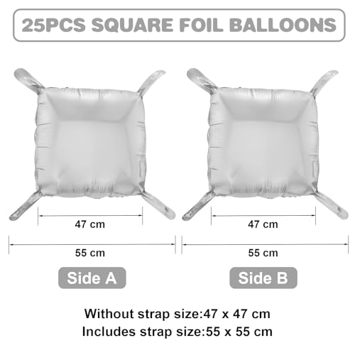Silver Square Foil Balloon Wall,25Pcs Silver Balloons Backdrop Helium Balloon Tunnel Arch Garland Kit for Birthday Bridal Anniversary Baby Shower Party Decorations - style: Silver