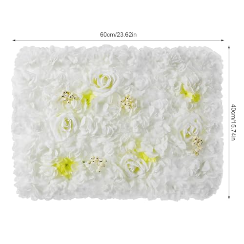 LOYALHEARTDY 12 Pack Artificial Flower Wall Panels 24" x 16" Flower Wall Panel White Wall Backdrop Faux Hydrangea and Rose Flower Backdrop Panels for Flower Wall Wedding Party Event Decoration - color: 12 Pcs, White+light Yellow