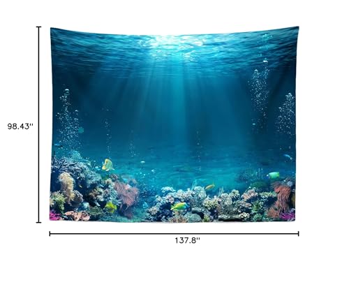 BELECO Underwater World Backdrop 12x8ft Fabric Undersea Backdrop for Photography Under The Sea Tropical Fish and Corral Deep Sea Sunlight Seabed Background Undersea Party Decor Photo Studio Props - size: 12x8FT