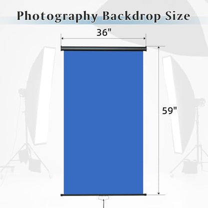 Retractable Blue Photography Backdrop 36" x 59", Portable Roll-Up, Pull-Down Background, Auto-Lock Backdrop Screen for Passport Photo, Product Photography, Headshots, Video Studio - color: Blue