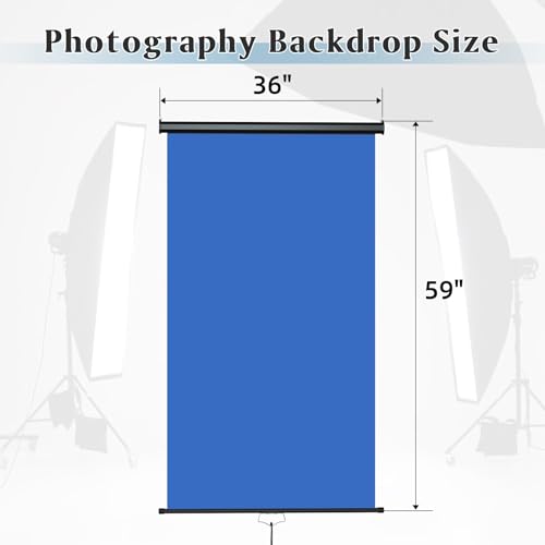 Retractable Blue Photography Backdrop 36" x 59", Portable Roll-Up, Pull-Down Background, Auto-Lock Backdrop Screen for Passport Photo, Product Photography, Headshots, Video Studio - color: Blue