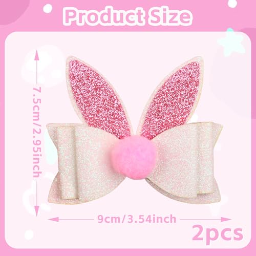 2Pcs Easter Hair Clips Glitter Bunny Ears Bows Hair Barrettes Pink White Rabbit Ears Hair Accessories for Easter Party Supplies